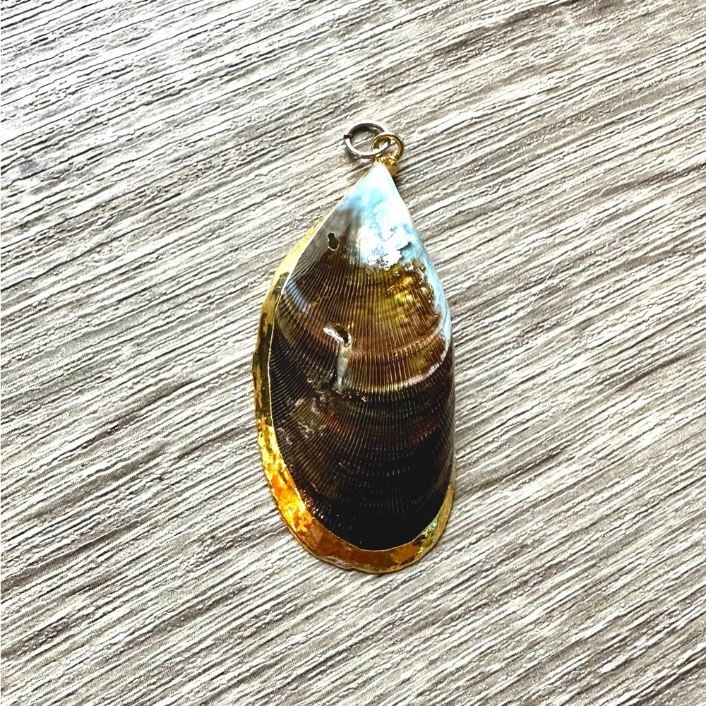 Oyster shell pendant with gold accents